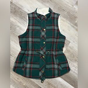 Maurices Women’s Green Plaid Sherpa Lined Vest